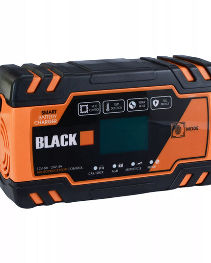 Automatinis automobilinis akumuliatorių įkroviklis „Black“ 12 V / 24 V, 8 A, su atkūrimo funkcija
