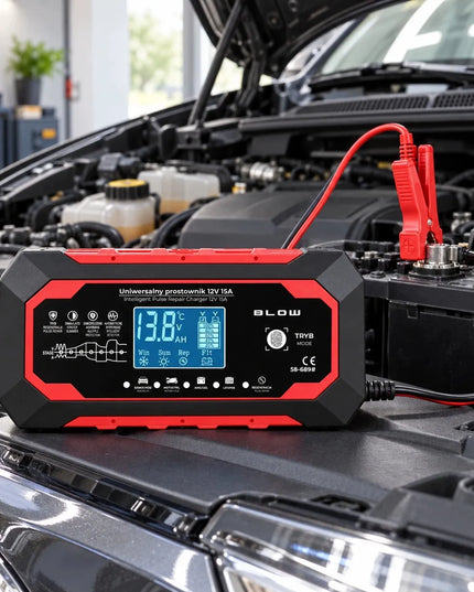 BLOW 12 V 15 A akumuliatorių įkroviklis automobiliams, LiFePO4, su regeneravimo funkcija