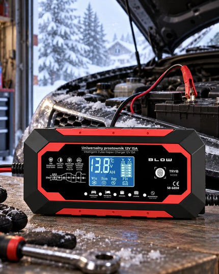 BLOW 12 V 15 A akumuliatorių įkroviklis automobiliams, LiFePO4, su regeneravimo funkcija