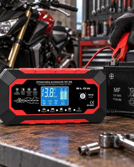 BLOW 12 V 15 A akumuliatorių įkroviklis automobiliams, LiFePO4, su regeneravimo funkcija