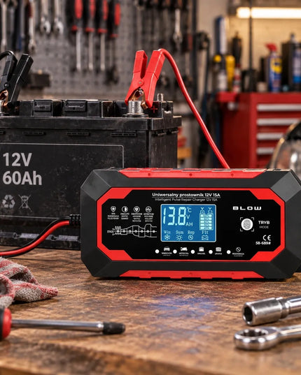 BLOW 12 V 15 A akumuliatorių įkroviklis automobiliams, LiFePO4, su regeneravimo funkcija