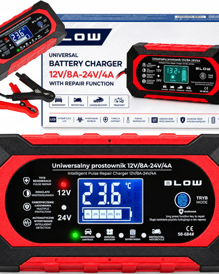 Automatinis išmanusis akumuliatorių įkroviklis BLOW 12 V / 24 V, 8 A