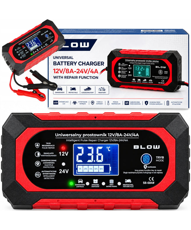 Automatinis išmanusis akumuliatorių įkroviklis BLOW 12 V / 24 V, 8 A
