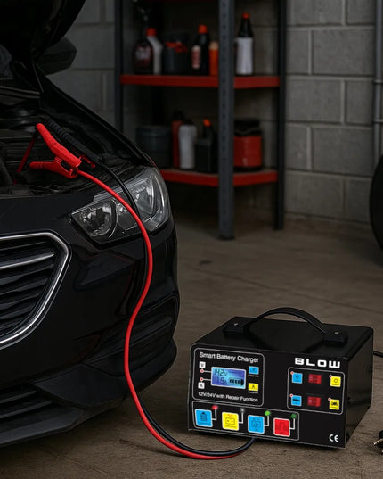 Automatinis BLOW automobilio akumuliatorių įkroviklis su regeneravimo funkcija, 12 V / 24 V