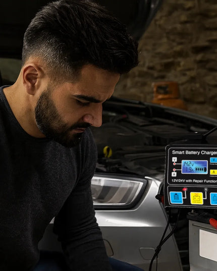 Automatinis BLOW automobilio akumuliatorių įkroviklis su regeneravimo funkcija, 12 V / 24 V