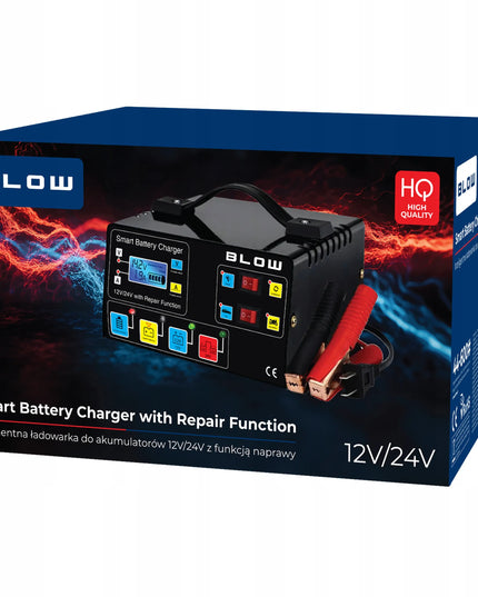 Automatinis BLOW automobilio akumuliatorių įkroviklis su regeneravimo funkcija, 12 V / 24 V