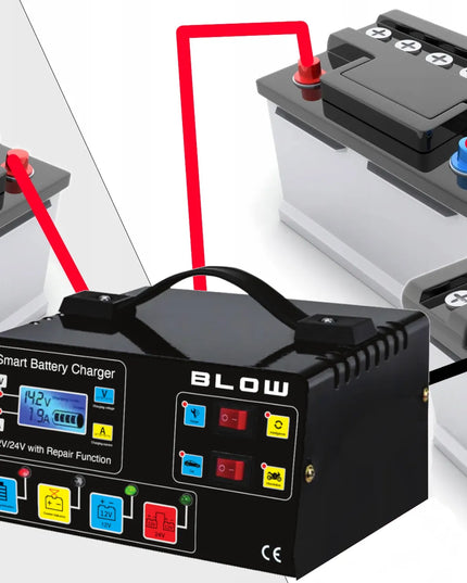 Automatinis BLOW automobilio akumuliatorių įkroviklis su regeneravimo funkcija, 12 V / 24 V