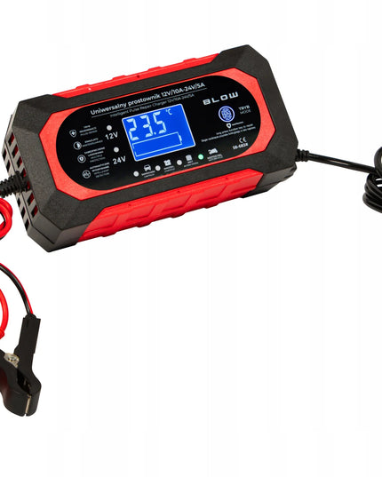 Automatinis automobilio akumuliatorių įkroviklis BLOW 12 V / 24 V, 10 A, su remonto funkcija ir LCD ekranu