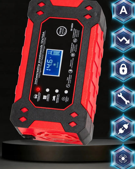 Automatinis akumuliatoriaus įkroviklis su LCD ekranu, 12 V, 10 A, su atkūrimo funkcija