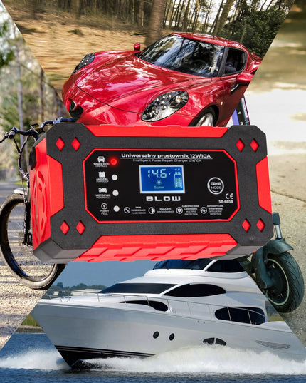 Automatinis 12V 10A BLOW akumuliatoriaus įkroviklis su LCD ekranu ir taisymo funkcija