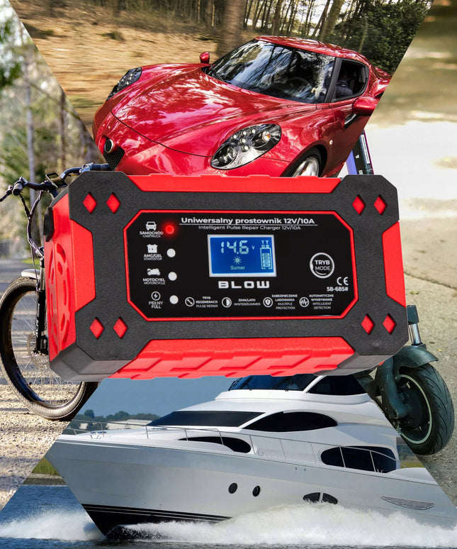 Automatinis 12V 10A BLOW akumuliatoriaus įkroviklis su LCD ekranu ir taisymo funkcija