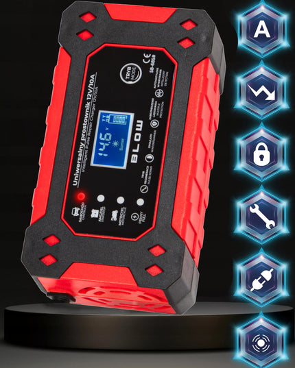Akumuliatoriaus įkroviklis LCD 12V 10A su remonto funkcija automatinis