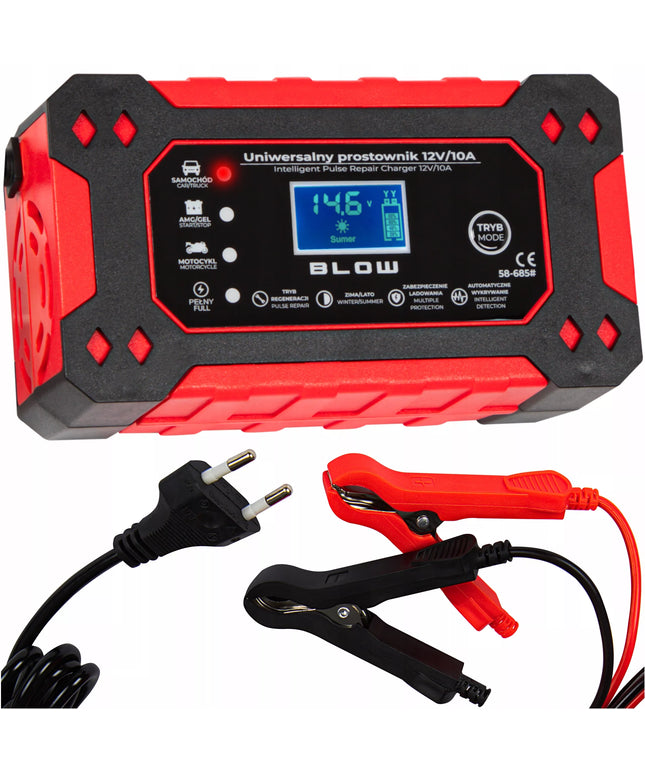Automatinis 12V 10A BLOW akumuliatoriaus įkroviklis su LCD ekranu ir taisymo funkcija