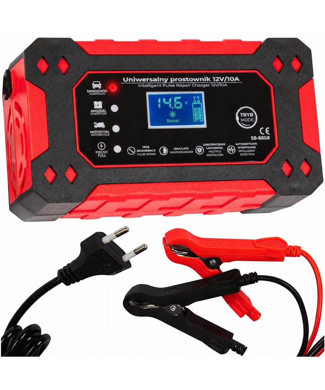 Automatinis akumuliatoriaus įkroviklis su LCD ekranu, 12 V, 10 A, su atkūrimo funkcija