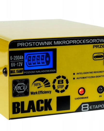„Black“ mikroprocesorinis 6 V / 12 V akumuliatorių įkroviklis, iki 15 A