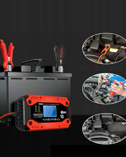 Automatinis automobilinis akumuliatorių įkroviklis su atkūrimo funkcija, 12 V / 24 V