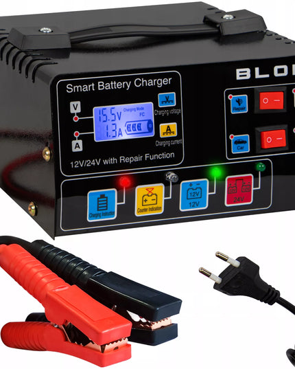 Automatinis automobilinis akumuliatoriaus įkroviklis su akumuliatorių atnaujinimo funkcija 12V 24V