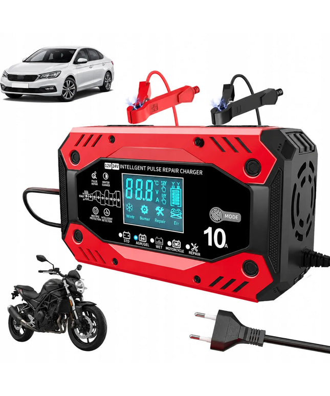 Automatinis automobilinis akumuliatorių įkroviklis su atkūrimo funkcija, 12 V / 24 V