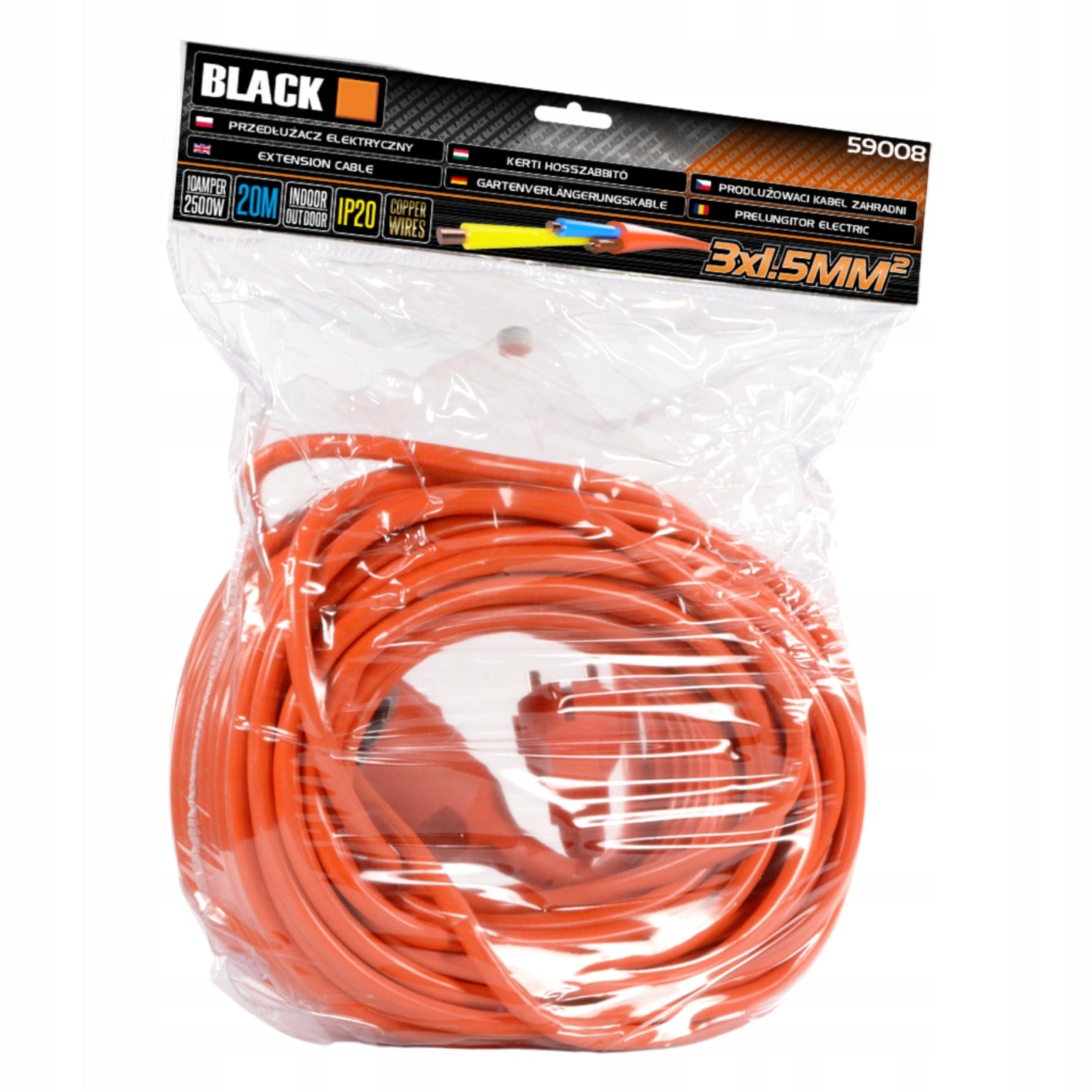 Elektrinis prailginimo laidas BLACK 50m 3x1,5mm IP20 BLACK TOOLS