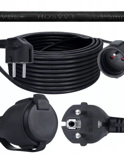 Statybinis sodo elektros prailgintuvas 20 m 3x1,5 mm² IP20 BLACK