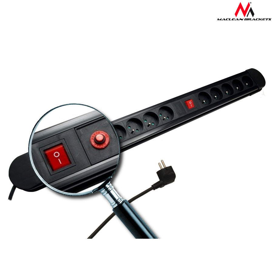 Maitinimo juosta su 10 lizdų, 1,5 m laidu, automatiniu saugikliu