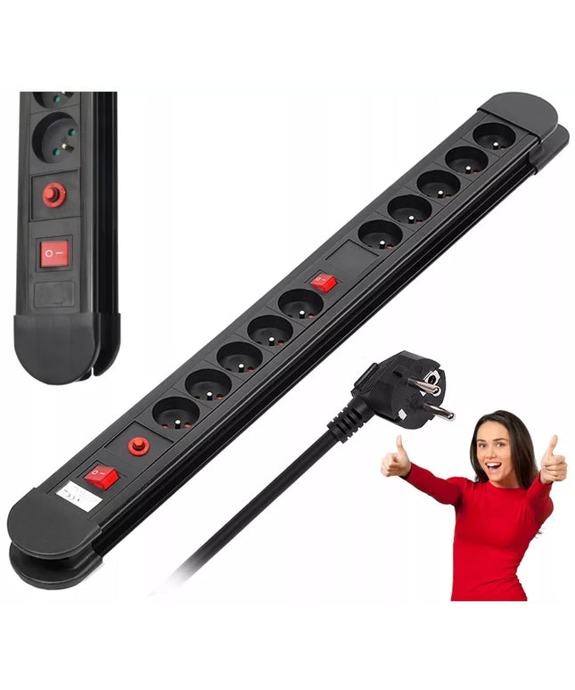 Maitinimo juosta su 10 lizdų, 1,5 m laidu, automatiniu saugikliu