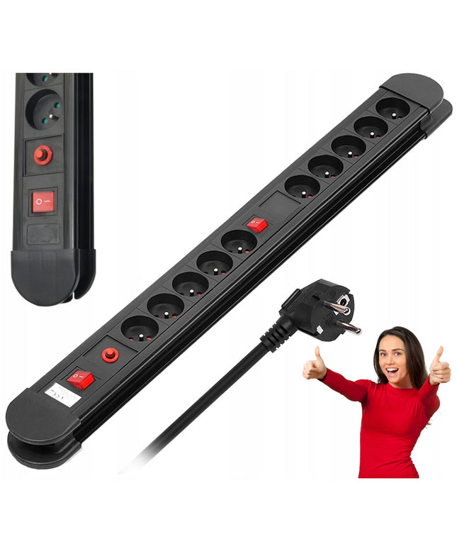 Maitinimo juosta su 10 lizdų, 1,5 m laidu, automatiniu saugikliu