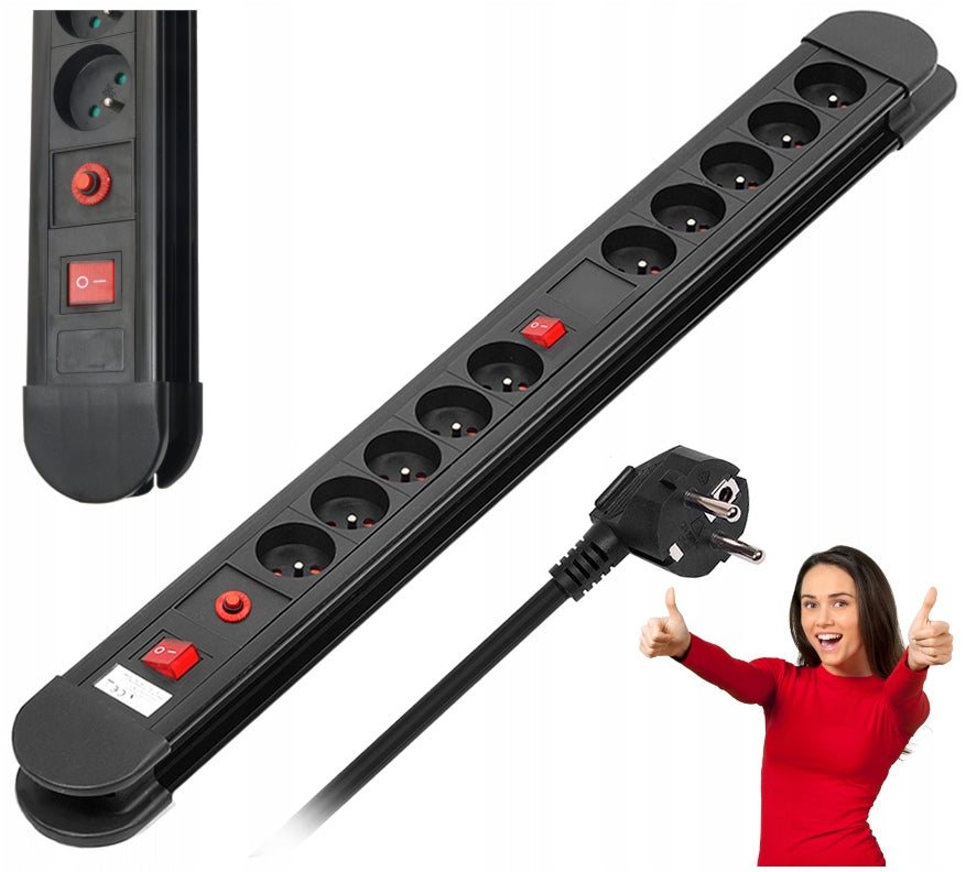 Maitinimo juosta su 10 lizdų, 1,5 m laidu, automatiniu saugikliu