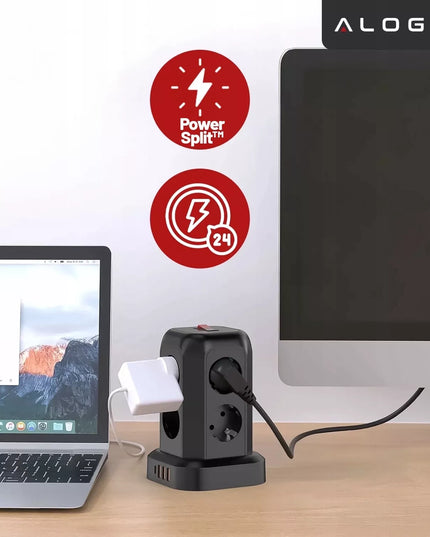 Maitinimo juosta su 8 lizdais AC EU, 3x USB + USB-C, 2500W