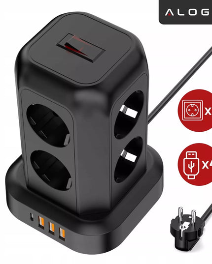 Maitinimo juosta su 8 lizdais AC EU, 3x USB + USB-C, 2500W
