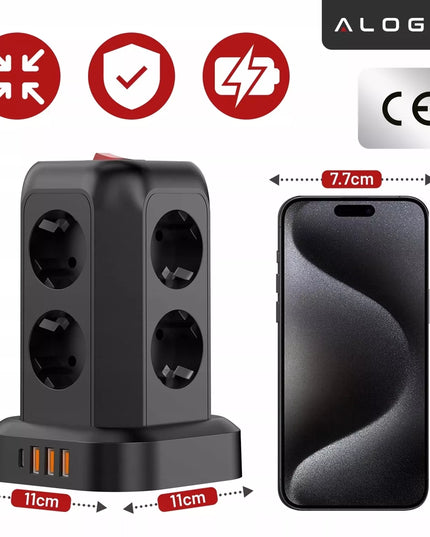 Maitinimo juosta su 8 lizdais AC EU, 3x USB + USB-C, 2500W