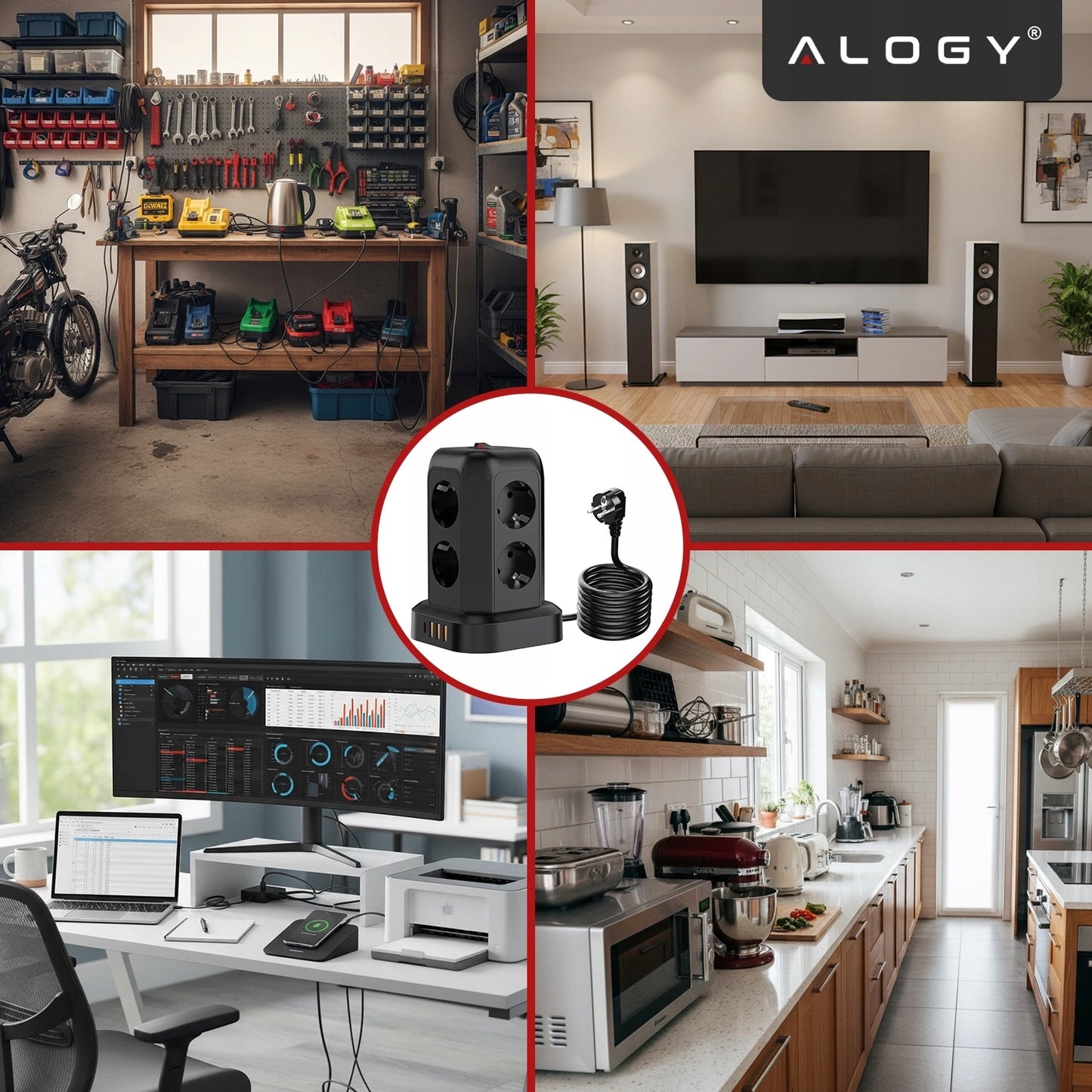 Maitinimo juosta su 8 lizdais AC EU, 3x USB + USB-C, 2500W