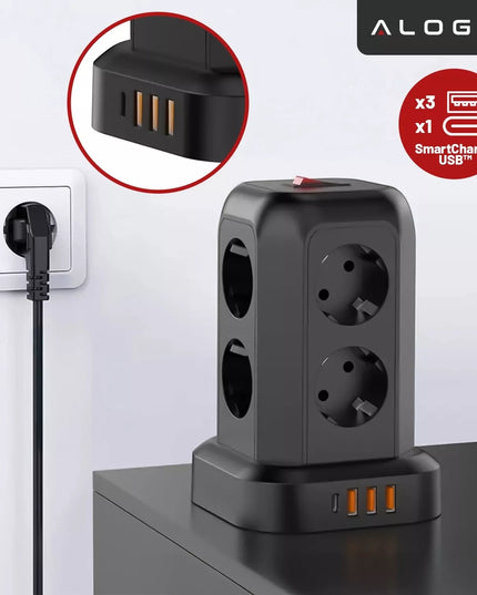 Maitinimo juosta su 8 lizdais AC EU, 3x USB + USB-C, 2500W