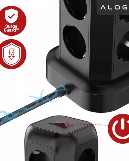 Maitinimo juosta su 8 lizdais AC EU, 3x USB + USB-C, 2500W