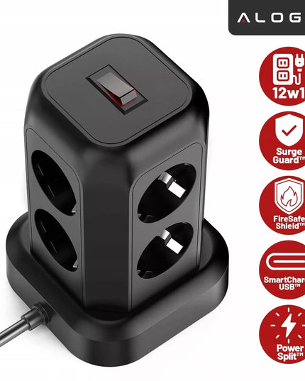 Maitinimo juosta su 8 lizdais AC EU, 3x USB + USB-C, 2500W