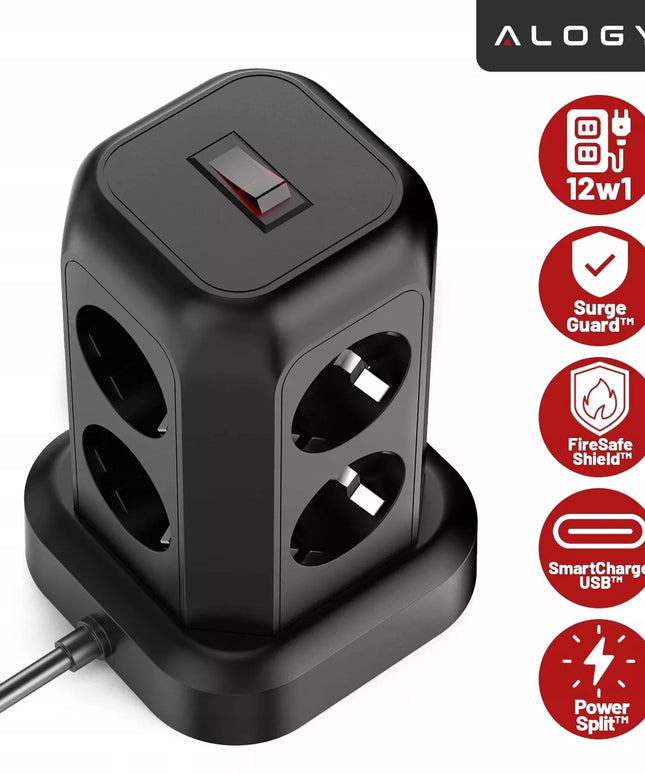 Maitinimo juosta su 8 lizdais AC EU, 3x USB + USB-C, 2500W