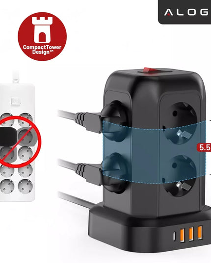 Maitinimo juosta su 8 lizdais AC EU, 3x USB + USB-C, 2500W