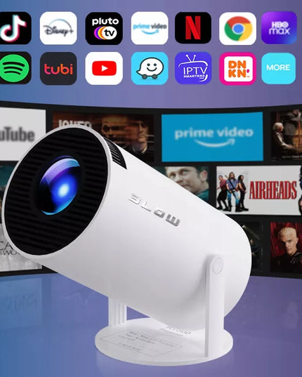 NEŠIOJAMAS ROTORINIS PROJEKTORIUS PROJEKTORIUS GARSIAKALBIS ANDROID SMART TV WIFI FULL HD