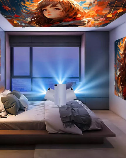 NEŠIOJAMAS ROTORINIS PROJEKTORIUS PROJEKTORIUS GARSIAKALBIS ANDROID SMART TV WIFI FULL HD