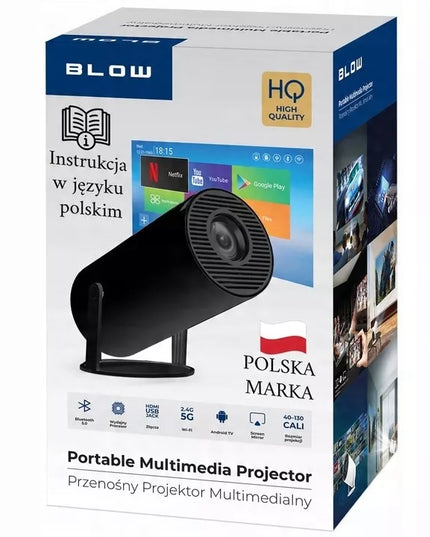 Nešiojamas sukamasis projektorius BLOW CINEMA BLACK su Android, Smart TV ir Wi-Fi