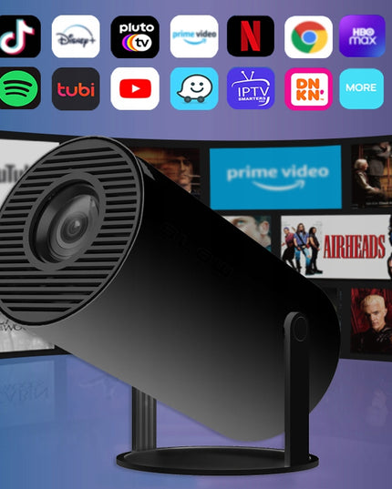 NEŠIOJAMAS ROTORINIS PROJEKTORIUS PROJEKTORIUS GARSIAKALBIS ANDROID SMART TV WIFI FULL HD