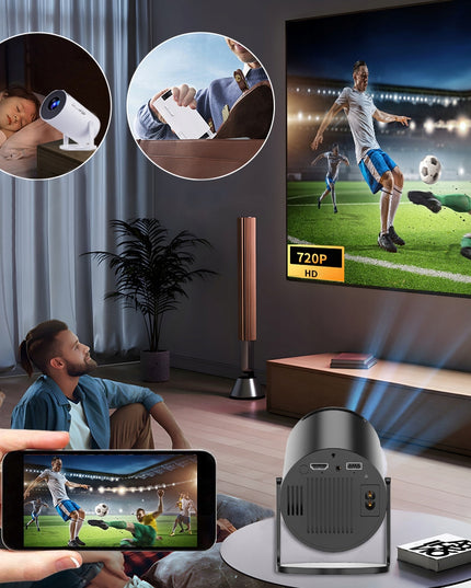 NEŠIOJAMAS ROTORINIS PROJEKTORIUS PROJEKTORIUS GARSIAKALBIS ANDROID SMART TV WIFI FULL HD