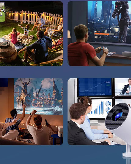 NEŠIOJAMAS ROTORINIS PROJEKTORIUS PROJEKTORIUS GARSIAKALBIS ANDROID SMART TV WIFI FULL HD