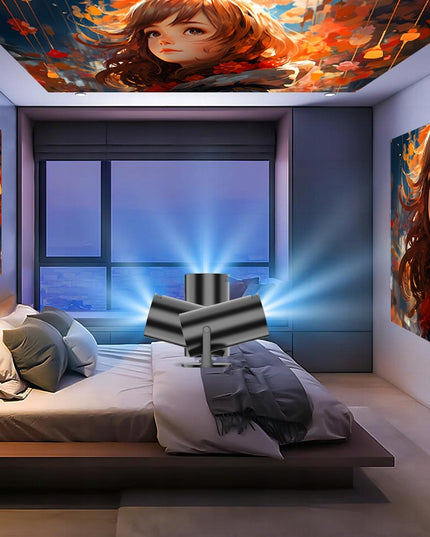 NEŠIOJAMAS ROTORINIS PROJEKTORIUS PROJEKTORIUS GARSIAKALBIS ANDROID SMART TV WIFI FULL HD