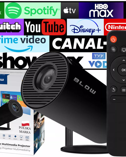 Nešiojamas sukamasis projektorius BLOW CINEMA BLACK su Android, Smart TV ir Wi-Fi