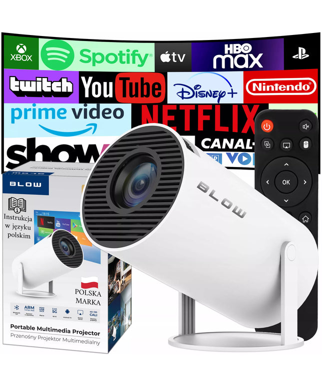 Nešiojamas besisukantis projektorius su garsiakalbiu, Android Smart TV, WiFi ir Full HD raiška