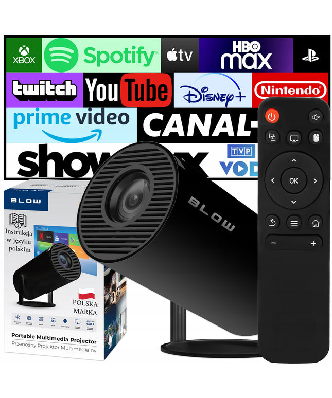 NEŠIOJAMAS ROTORINIS PROJEKTORIUS PROJEKTORIUS GARSIAKALBIS ANDROID SMART TV WIFI FULL HD