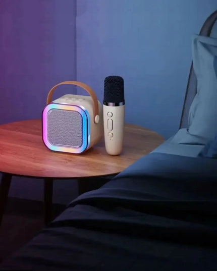 Nešiojamas karaoke rinkinys K12: „Bluetooth“ garsiakalbis su RGB apšvietimu, mikrofonas, USB, „Mini Jack“
