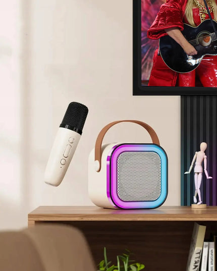 Nešiojamas karaoke rinkinys K12: „Bluetooth“ garsiakalbis su RGB apšvietimu, mikrofonas, USB, „Mini Jack“
