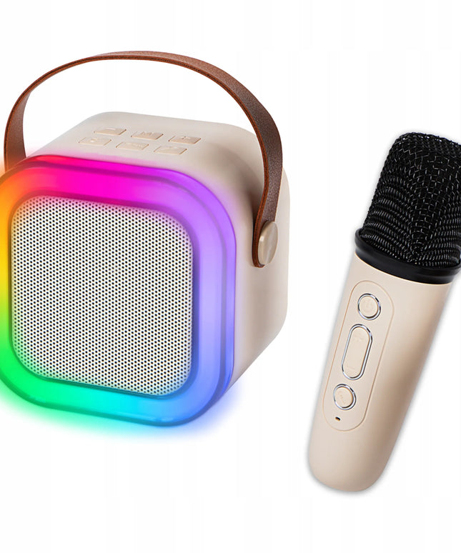 Nešiojamas RGB karaokės rinkinys su mikrofonu ir garsiakalbiu, USB, SD, mini jungtimi ir „Bluetooth“